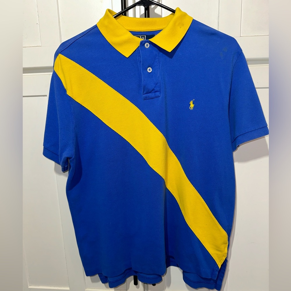 Polo by Ralph Lauren Blue Polo with Yellow Diagonal Stripe